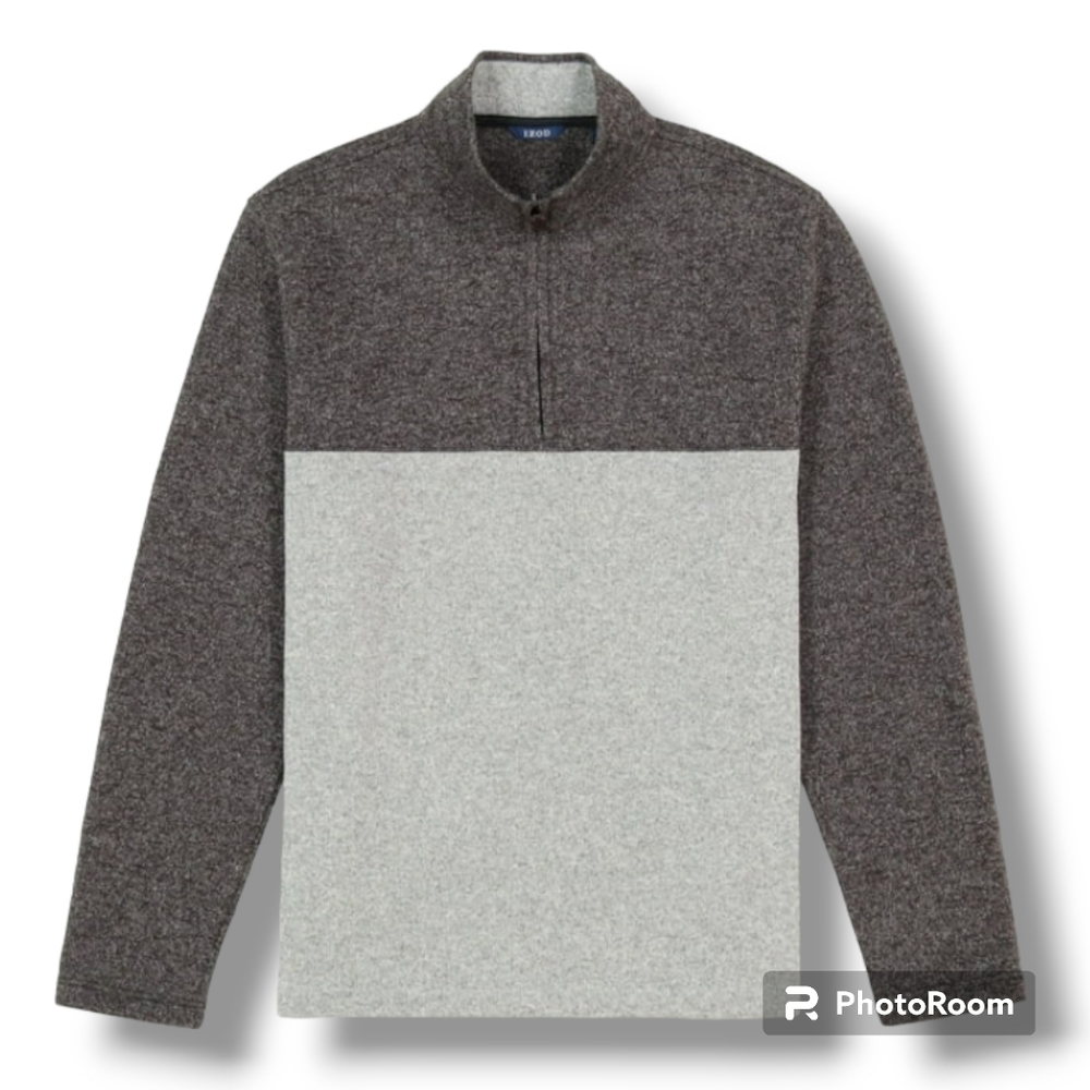 Izod Two Tone Gray Men's 1/4 Zipped Collar Fleece Pullover